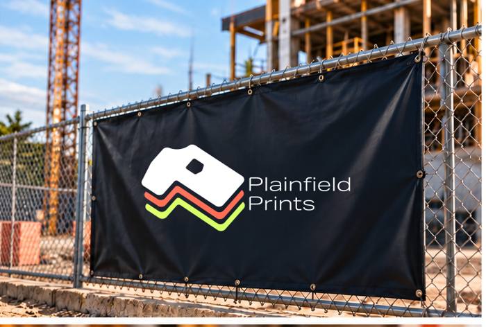 Branded banner on a jobsite fence